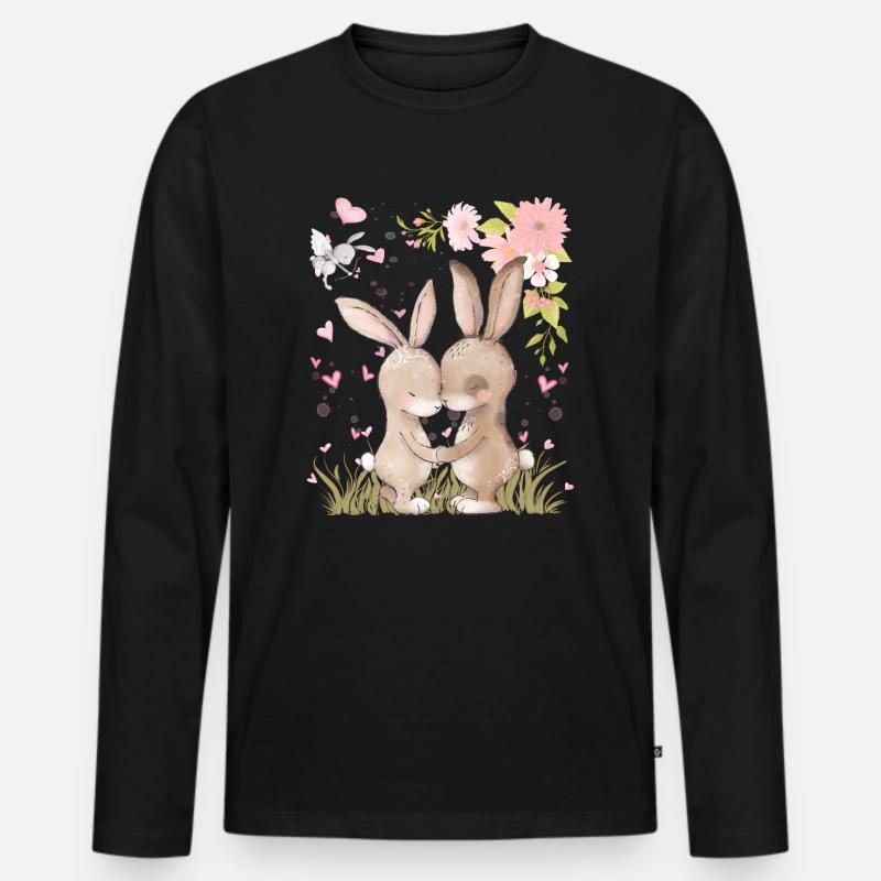 Verliebte Hasen mit Herzen - Männer Premium Bio Langarmshirt - Schwarz