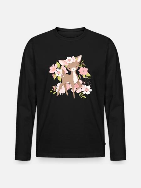 Flowers Fawn - Men's Premium Organic Long Sleeve Shirt - black