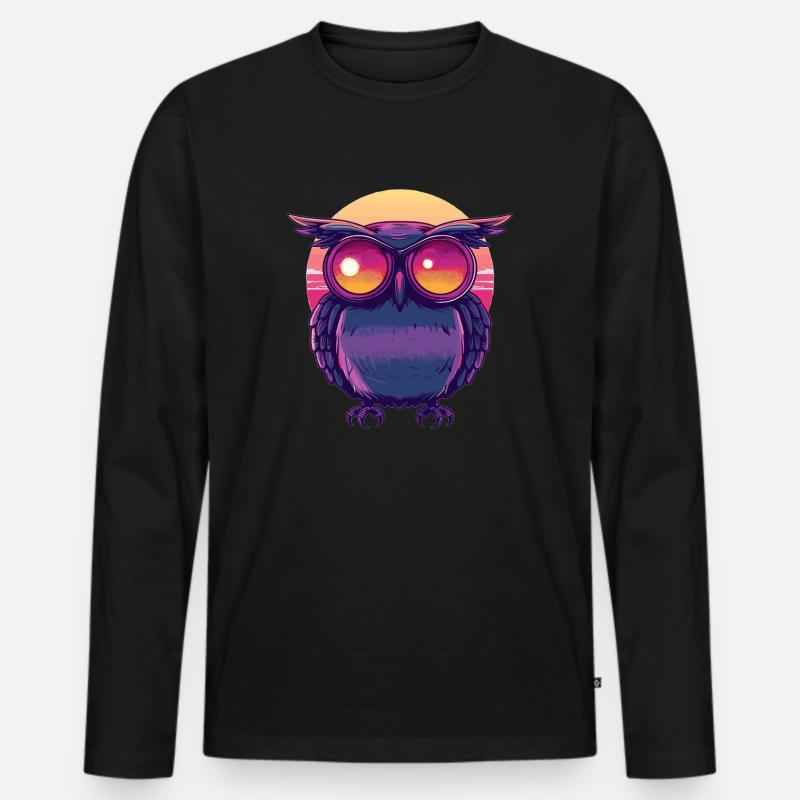 Eule mit Sonnenbrillenblick - Männer Premium Bio Langarmshirt - Schwarz