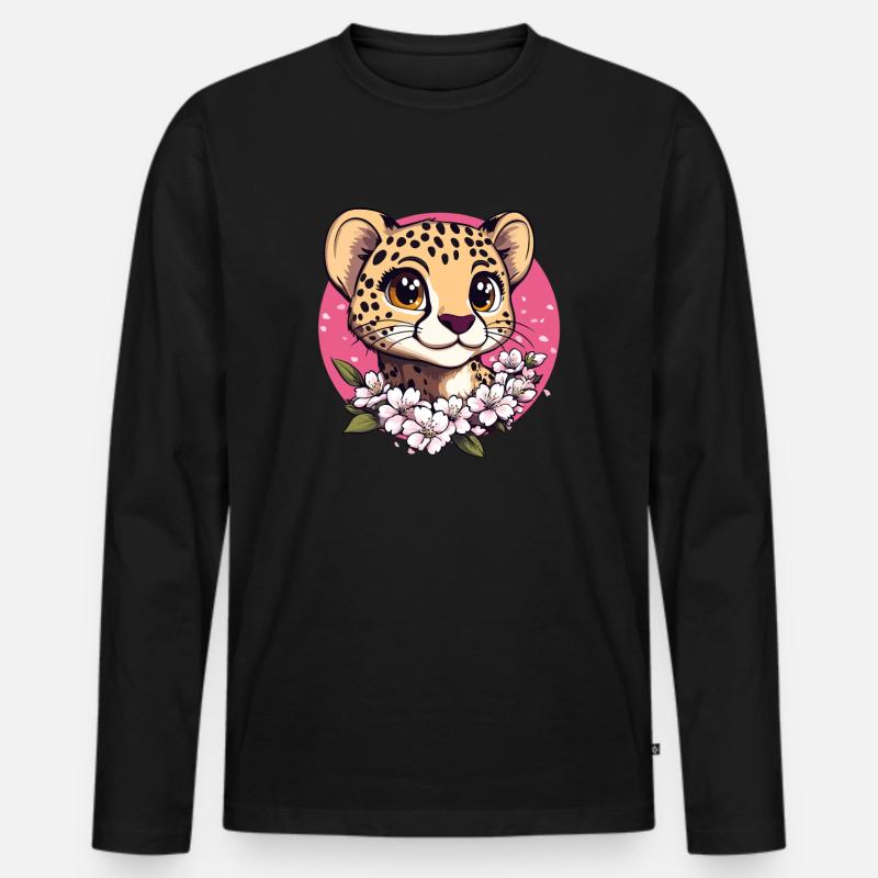 Gepard mit Kirschblüten - Männer Premium Bio Langarmshirt - Schwarz