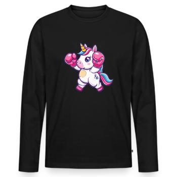 Niedliches Boxendes Einhorn - Männer Premium Bio Langarmshirt - Schwarz - Vorne - Nico (187cm)