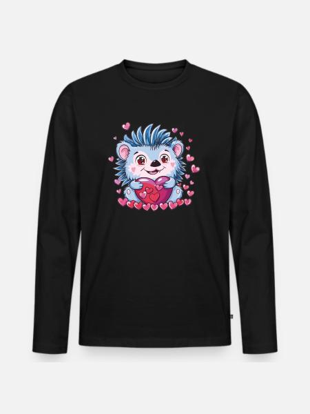 Verliebter Igel mit Herz - Männer Premium Bio Langarmshirt - Schwarz