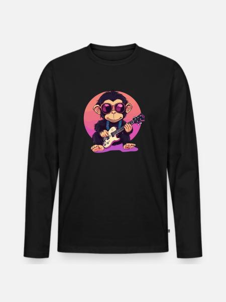 Guitar Monkey Style - Men's Premium Organic Long Sleeve Shirt - black