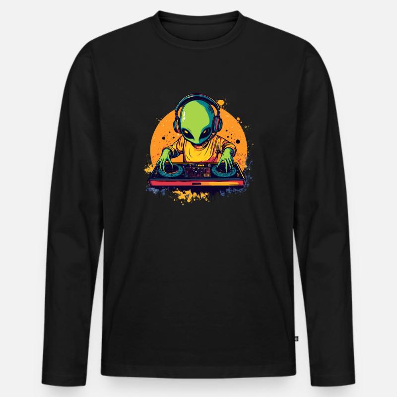 DJ Alien am Mischpult - Männer Premium Bio Langarmshirt - Schwarz