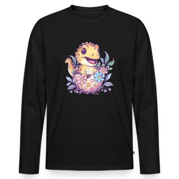 Baby Dino avec œuf de fleur - T-shirt manches longues Premium bio Homme - noir - Devant - Nico (187cm)