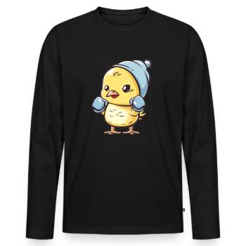 Boxendes Küken mit Mütze - Männer Premium Bio Langarmshirt - Schwarz - Vorne - Nico (187cm)