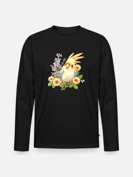 Kakadu mit Blumenkranz - Männer Premium Bio Langarmshirt - Schwarz
