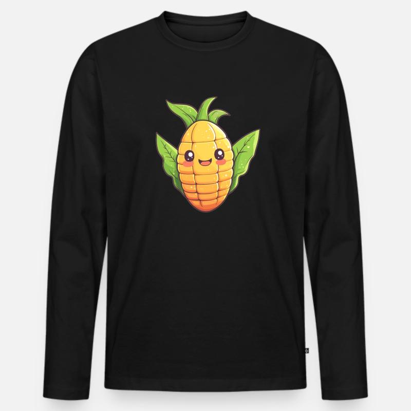 Fröhlicher Mais Comic-Stil - Männer Premium Bio Langarmshirt - Schwarz