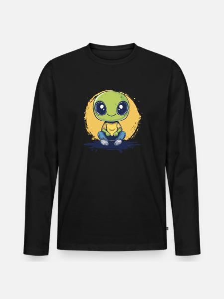 Cute Alien Boy - Men's Premium Organic Long Sleeve Shirt - black