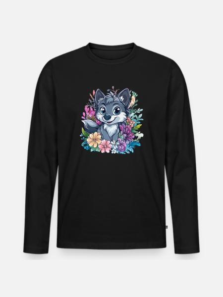 Flower Wolf Cartoon Style - Men's Premium Organic Long Sleeve Shirt - black