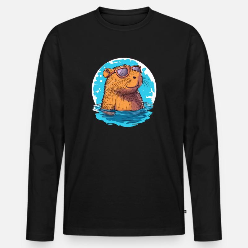 Capybara mit Sonnenbrille - Männer Premium Bio Langarmshirt - Schwarz