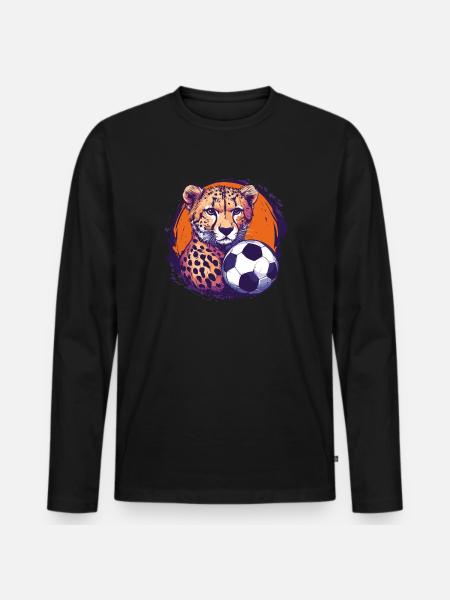 Gepard mit Fußball - Männer Premium Bio Langarmshirt - Schwarz
