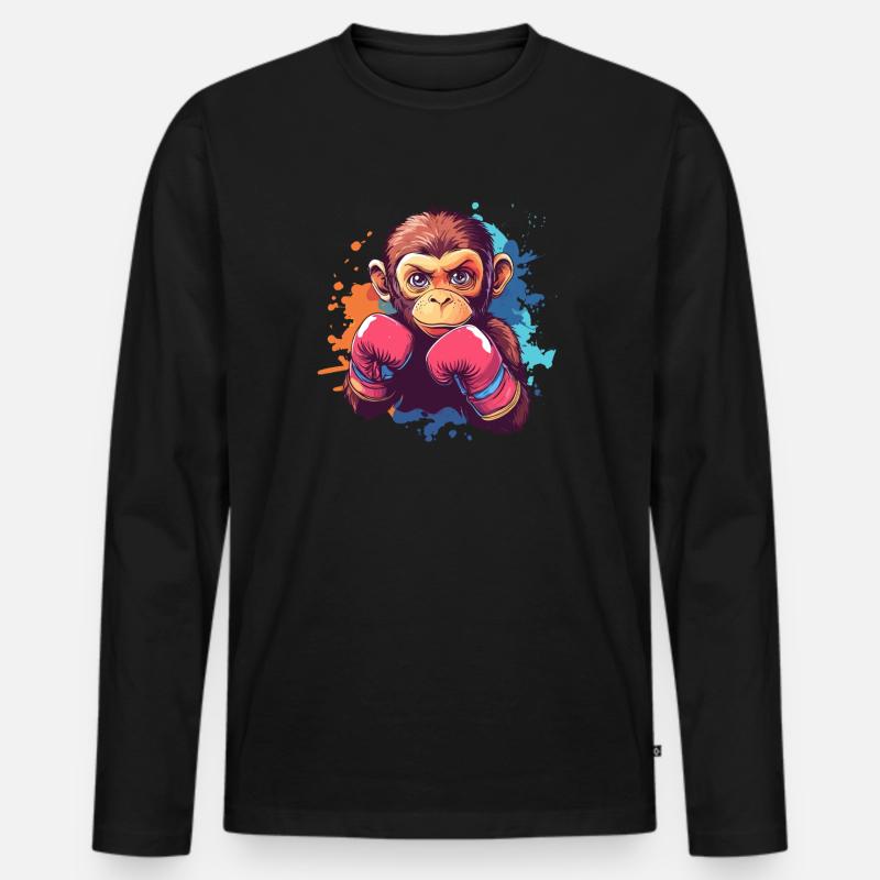 Boxender Affe - Männer Premium Bio Langarmshirt - Schwarz