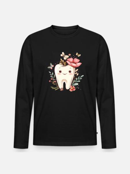 Blütenzahn mit Schmetterlingen - Männer Premium Bio Langarmshirt - Schwarz