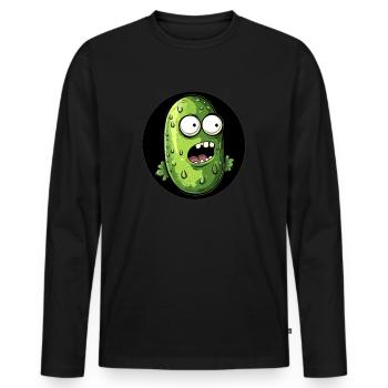 Lustige Gurke erschrocken - Männer Premium Bio Langarmshirt - Schwarz - Vorne - Nico (187cm)