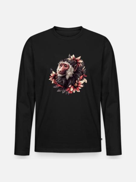 Baboon with flower frame - Men's Premium Organic Long Sleeve Shirt - black