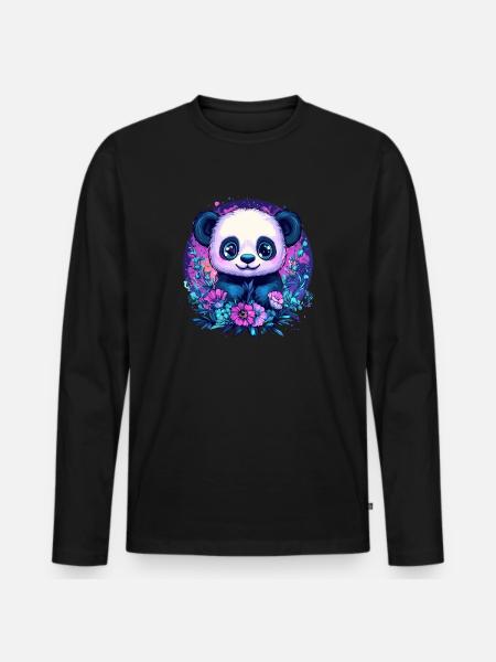 Panda with flowers - Men's Premium Organic Long Sleeve Shirt - black