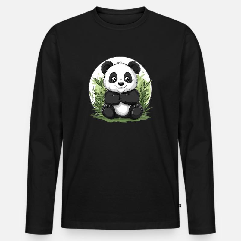 Panda im Bambuswald - Männer Premium Bio Langarmshirt - Schwarz