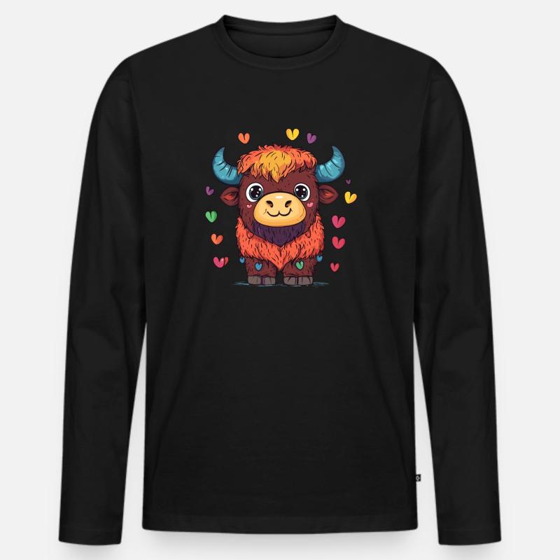 Bunter Yak mit Herzen - Männer Premium Bio Langarmshirt - Schwarz