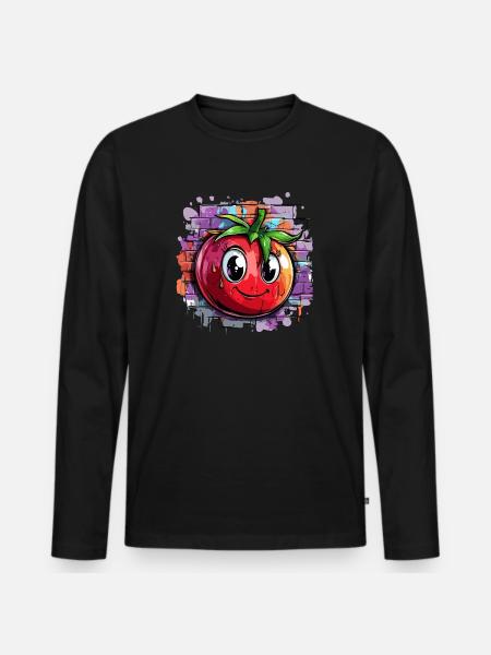 Tomate vor Graffitiwand - Männer Premium Bio Langarmshirt - Schwarz