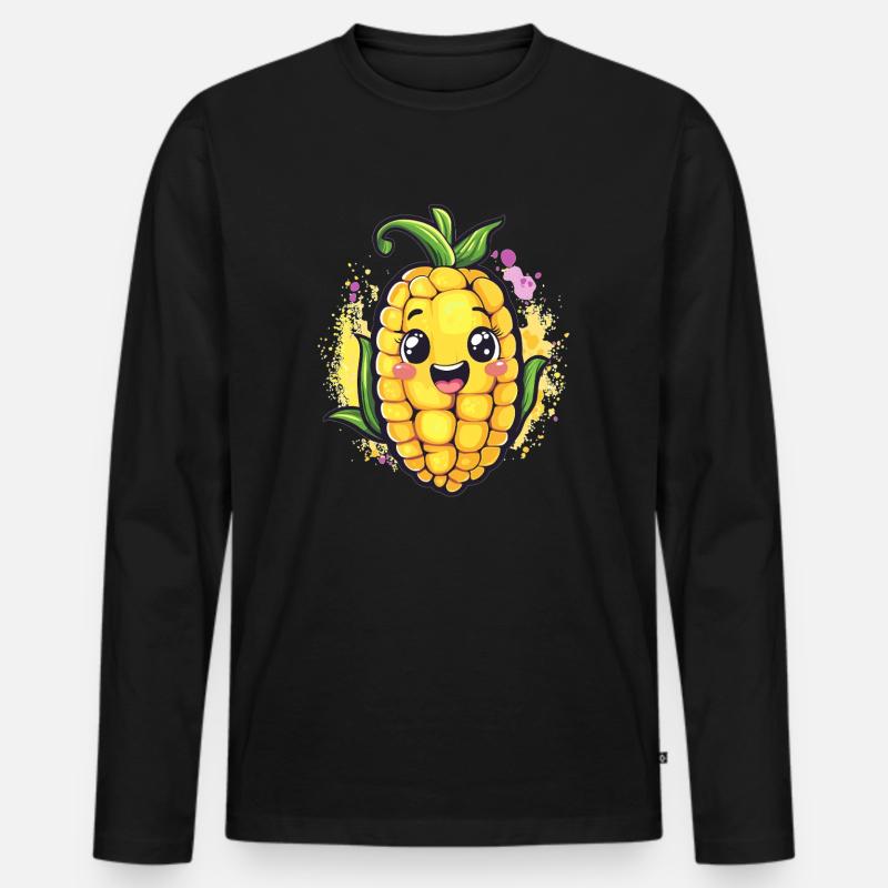 Fröhlicher Maiskolben - Männer Premium Bio Langarmshirt - Schwarz