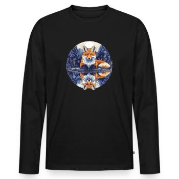 Renard avec réflexion - T-shirt manches longues Premium bio Homme - noir - Devant - Nico (187cm)