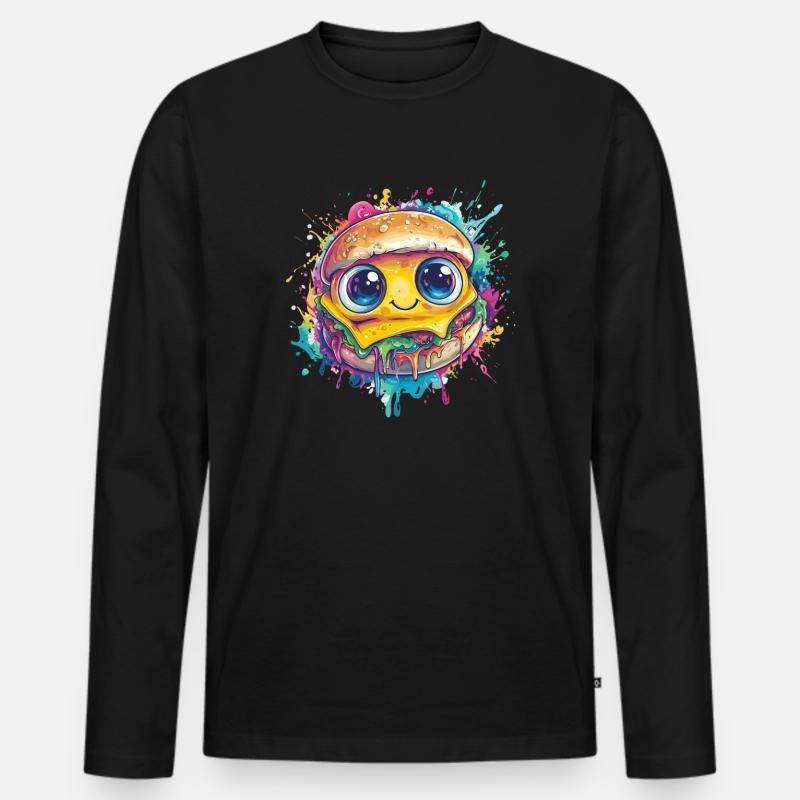 Burger mit großen Augen - Männer Premium Bio Langarmshirt - Schwarz