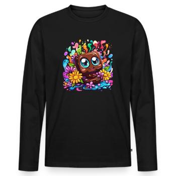 Morceau de chocolat heureux - T-shirt manches longues Premium bio Homme - noir - Devant - Nico (187cm)