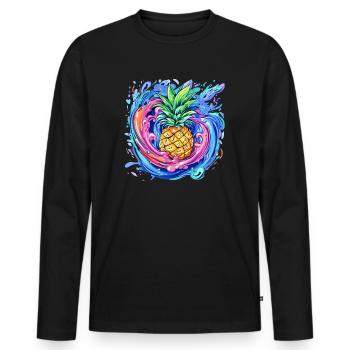 Ananas mit Farbspritzer - Männer Premium Bio Langarmshirt - Schwarz - Vorne - Nico (187cm)