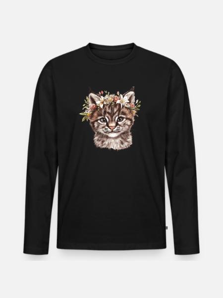 Cat with flower crown - Men's Premium Organic Long Sleeve Shirt - black