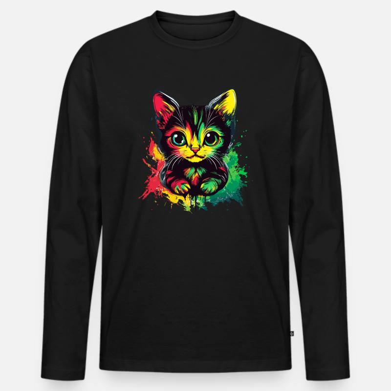 Rasta Katze Style - Männer Premium Bio Langarmshirt - Schwarz