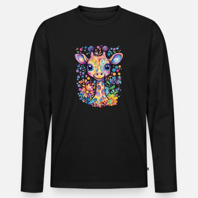 Bunte Giraffe Träume - Männer Premium Bio Langarmshirt - Schwarz