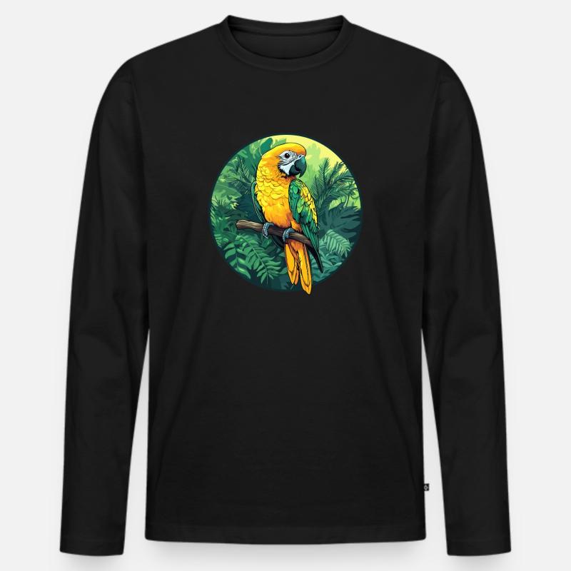 Papagei im Dschungel - Männer Premium Bio Langarmshirt - Schwarz
