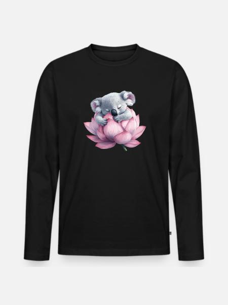 Sleeping koala on lotus - Men's Premium Organic Long Sleeve Shirt - black
