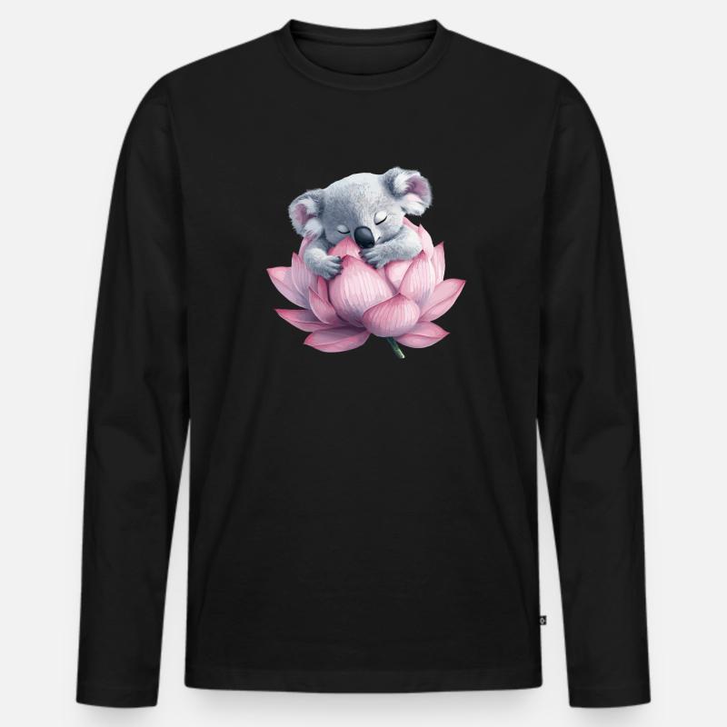 Schlafender Koala auf Lotus - Männer Premium Bio Langarmshirt - Schwarz