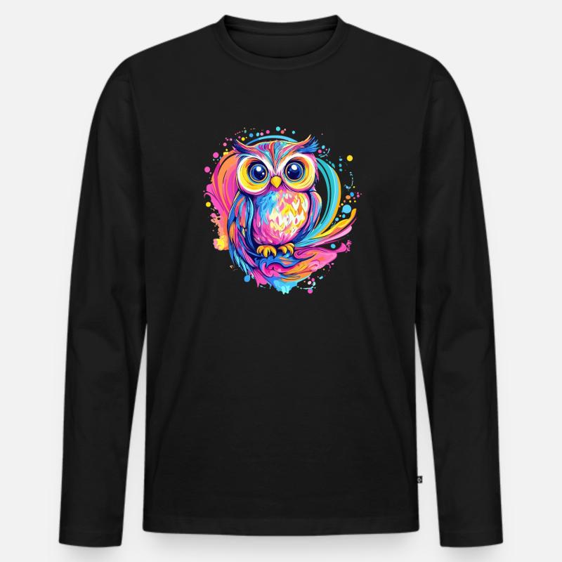 Bunte niedliche Eule - Männer Premium Bio Langarmshirt - Schwarz