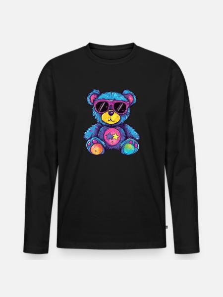 Bunter Sternen Teddy - Männer Premium Bio Langarmshirt - Schwarz