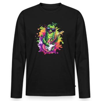 Rockige Gitarre-Gurke - Männer Premium Bio Langarmshirt - Schwarz - Vorne - Nico (187cm)