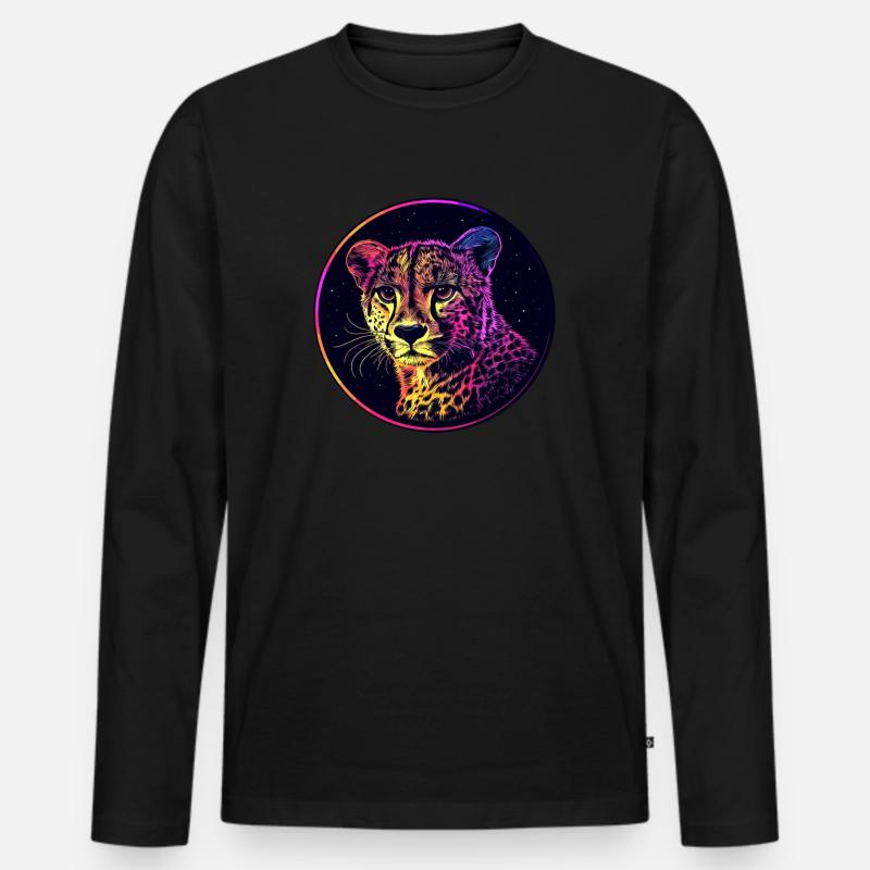Leopard im Sternenhimmel - Männer Premium Bio Langarmshirt - Schwarz