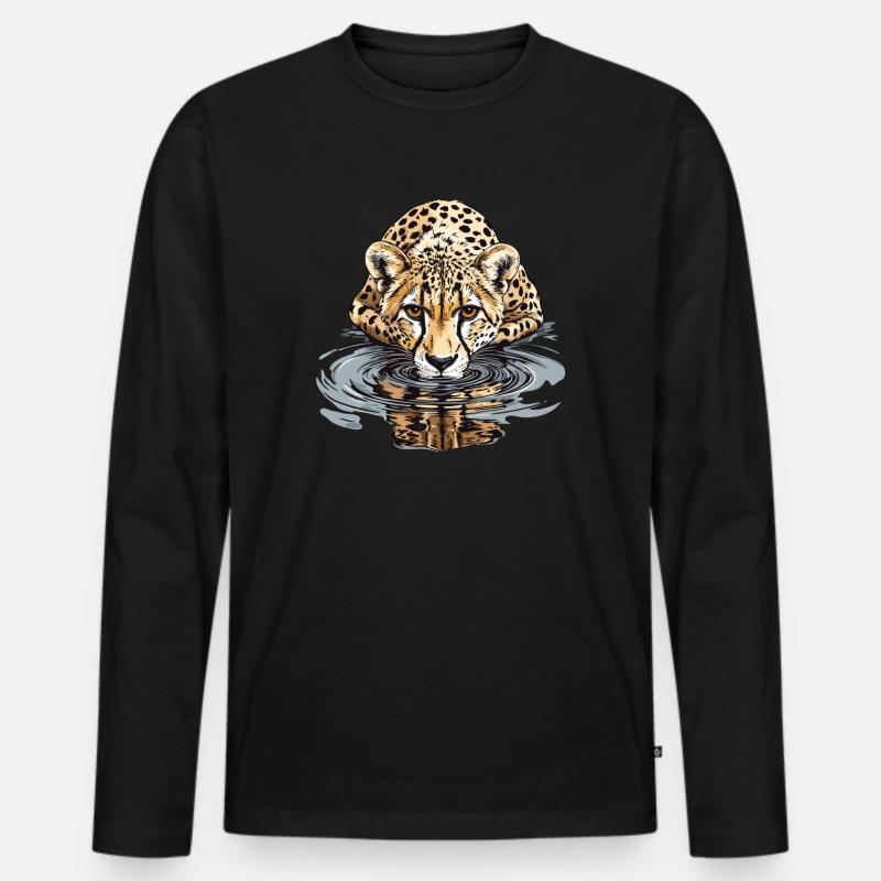 Gepard am Wasser - Männer Premium Bio Langarmshirt - Schwarz