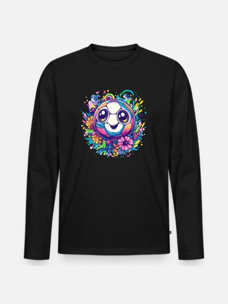 Bunter Fußball mit Blumen - Männer Premium Bio Langarmshirt - Schwarz