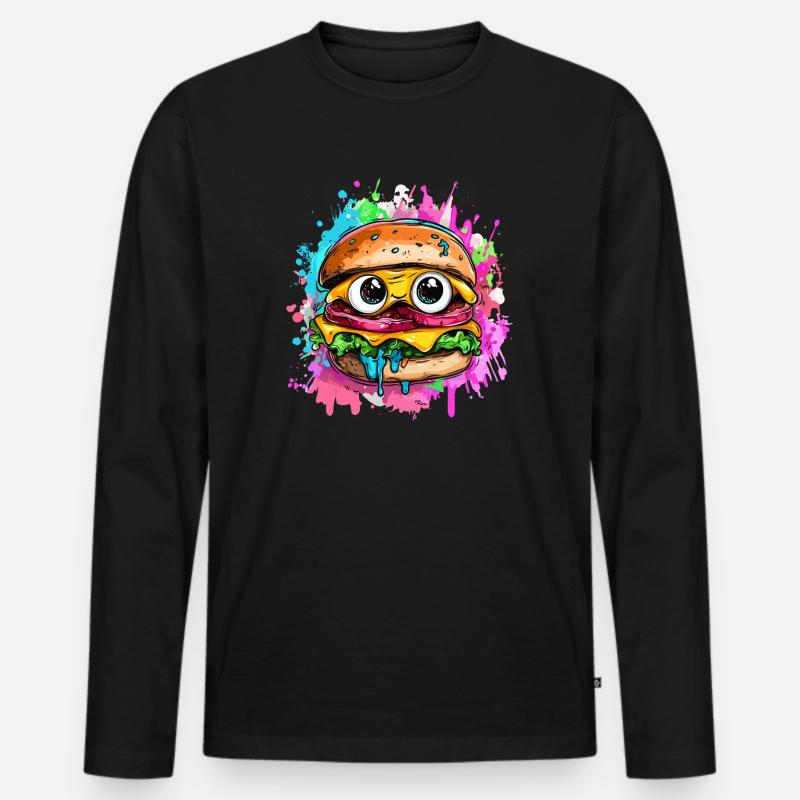 Burger mit Comic-Gesicht - Männer Premium Bio Langarmshirt - Schwarz