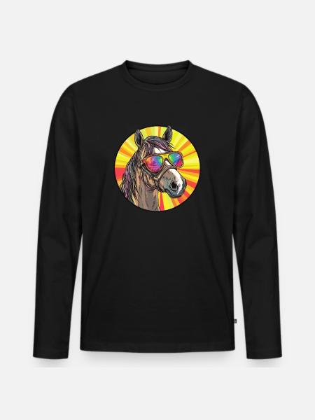 Pferd mit Sonnenbrille - Männer Premium Bio Langarmshirt - Schwarz