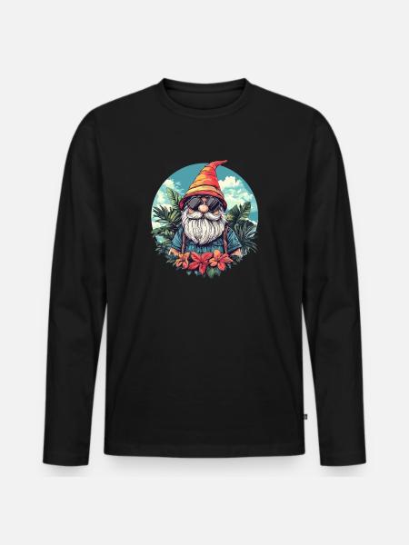 Tropischer Gartenzwerg mit Sonnenbrille - Männer Premium Bio Langarmshirt - Schwarz
