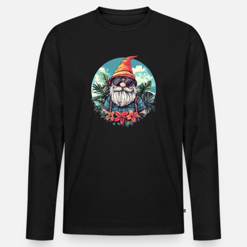 Tropischer Gartenzwerg mit Sonnenbrille - Männer Premium Bio Langarmshirt - Schwarz