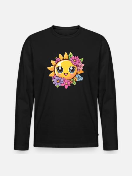 Sunshine with flower wreath - Men's Premium Organic Long Sleeve Shirt - black