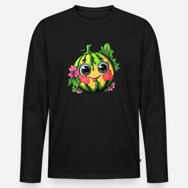 Süße Wassermelone mit Blumen - Männer Premium Bio Langarmshirt - Schwarz
