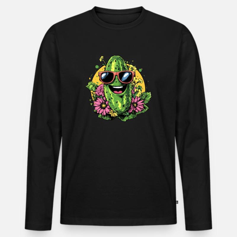 Coole Gurke mit Sonnenbrille - Männer Premium Bio Langarmshirt - Schwarz