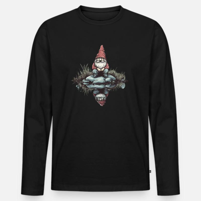 Nachdenklicher Gartenzwerg - Männer Premium Bio Langarmshirt - Schwarz