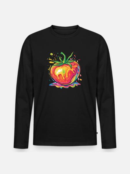 Regenbogenfarbene Pop-Art Tomate - Männer Premium Bio Langarmshirt - Schwarz
